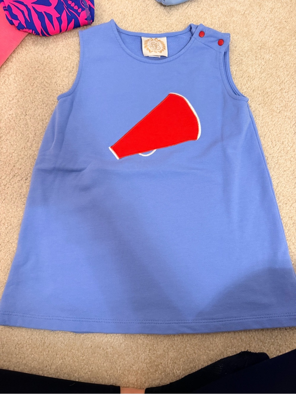 The Beaufort Bonnet Company Blue Tank Dress with Red Megaphone Applique